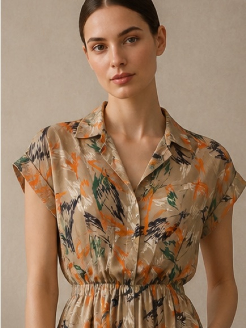 CCK STYLE - Casual Abstract Print Maxi Dress Button Top Front Pocket Size Small